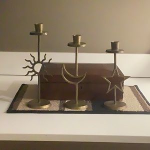 Set of three Celestial themed candlesticks. Made of forged bronze medal